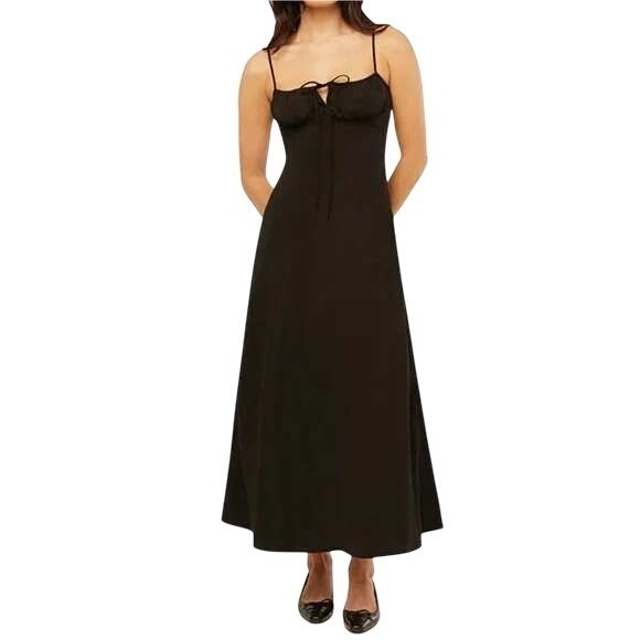 WeWoreWhat Black Ruched Cami Midi Dress Smocked Back Size XS NWT - Picture 5 of 7